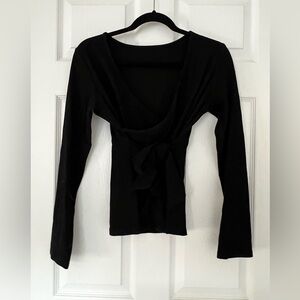 Black long sleeve cross front top